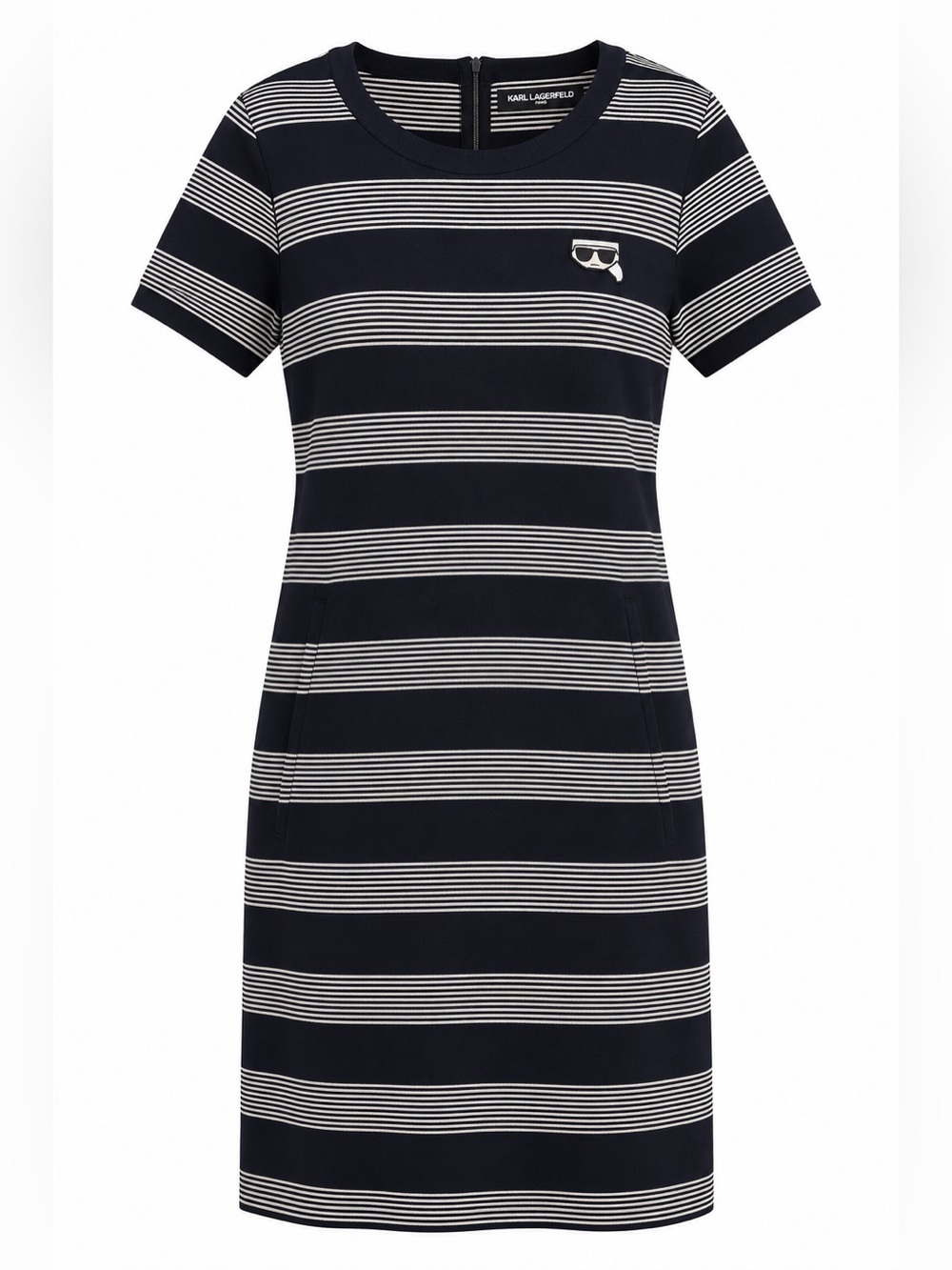 Karl Lagerfeld Paris Striped Logo Patch Pocket Dress M
